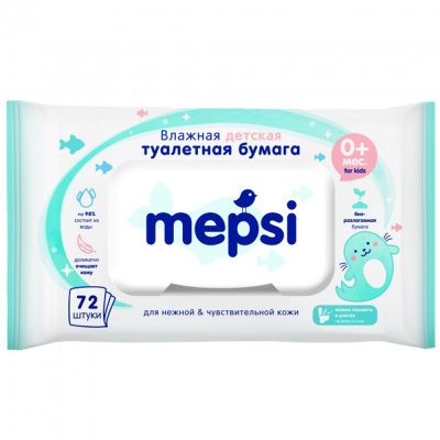 Влажная туалетная бумага детская 72 шт Mepsi 0172 1